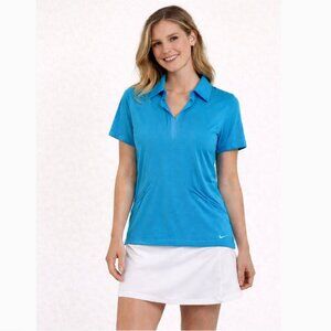 Nike Golf Womens Dri-FIT Short-Sleeve Tennis Pickle Polo Turquoise Blue Medium